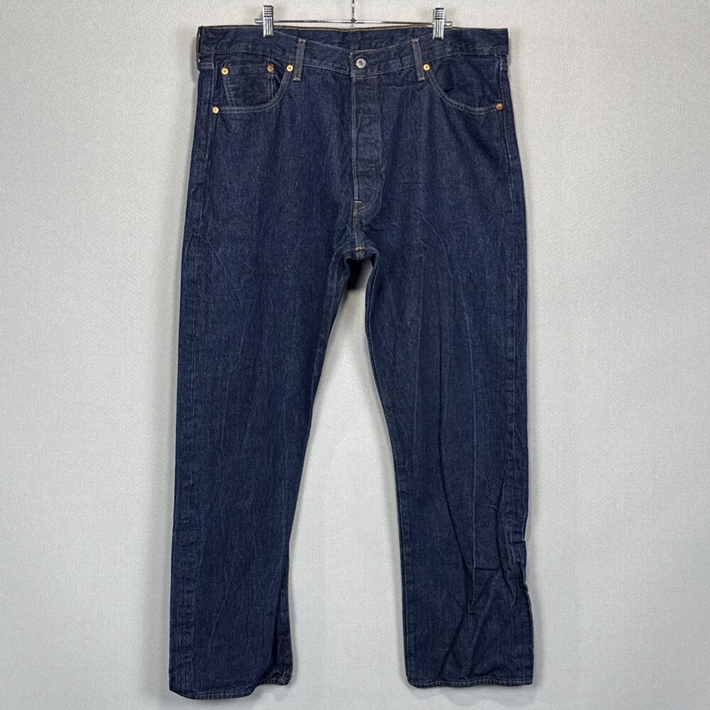 Levis Jeans Men 42x34 Blue 501 Original Shrink To Fit Regular Straight Dark Wash
